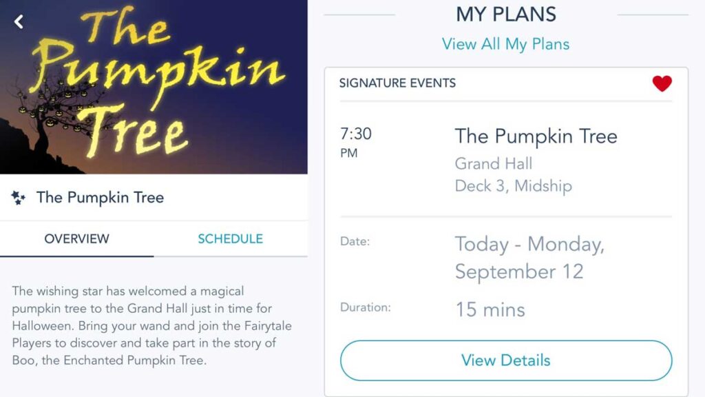 Disney Wish Boo The Pumpkin Tree Event Schedule