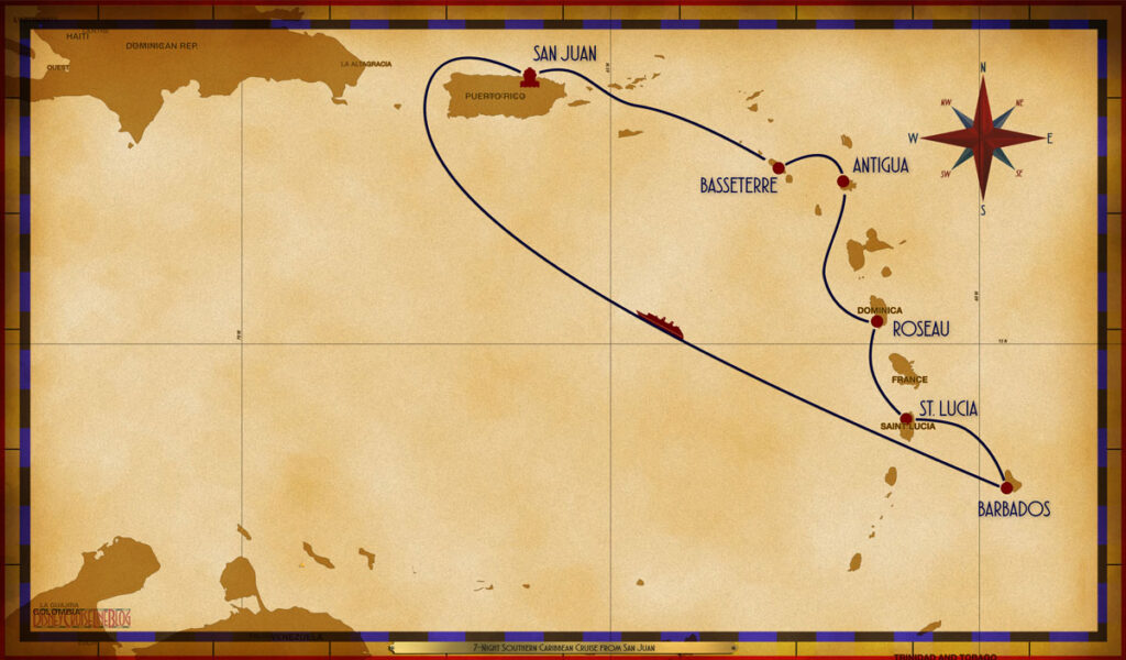 Map Magic 7 Night Southern Caribbean SJU BAS ANU RSU CAS BGI SEA