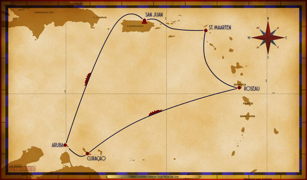 Map Magic 7 Night Southern Caribbean SJU SEA ARU CUR SEA RSU SXM