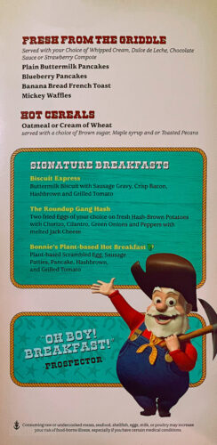 DCL Fantasy Pixar Day At Sea Hey Howdy Breakfast Menu 2023