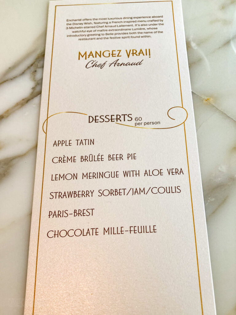 Echanté Dessert Experience Menu