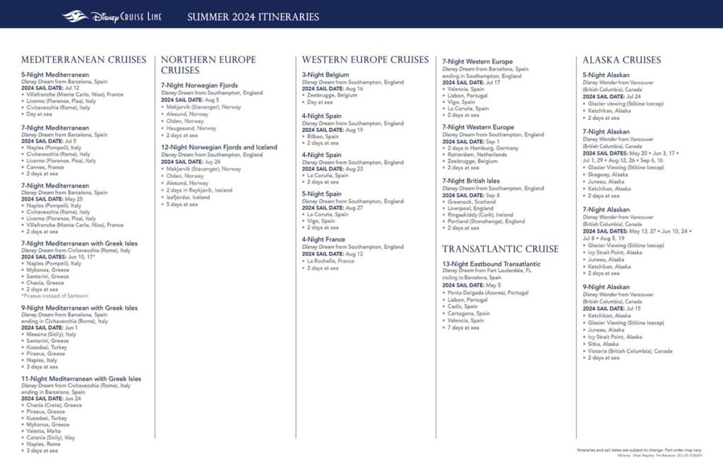 DCL Itinerary Brochure Summer 2024 Dates 2