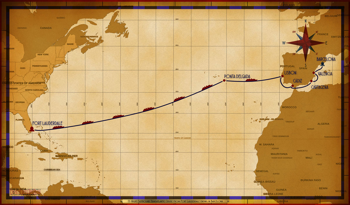13-Night Eastbound Transatlantic Cruise from Fort Lauderdale ending in Barcelona