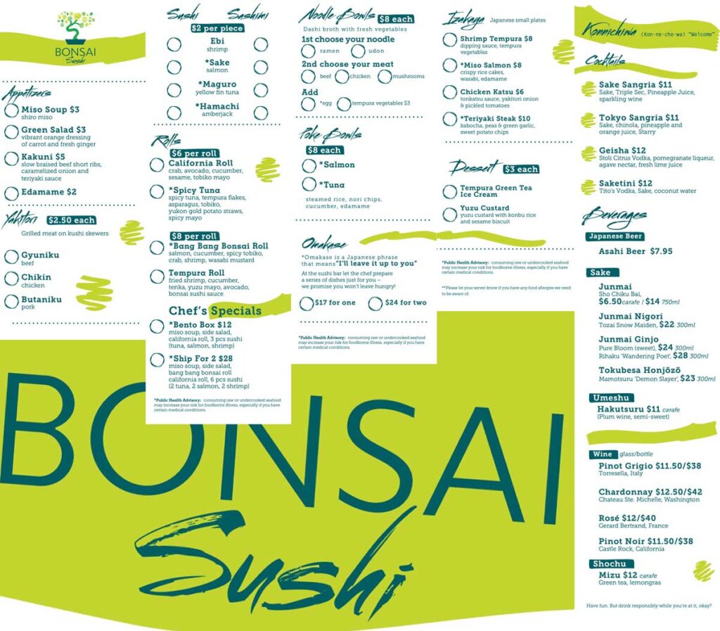 CCL Mardi Gras Bonsai Sushi Menu