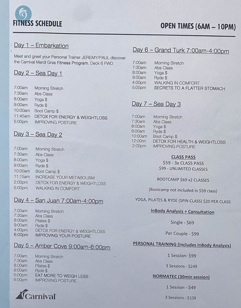 CCL Mardi Gras Fitness Schedule