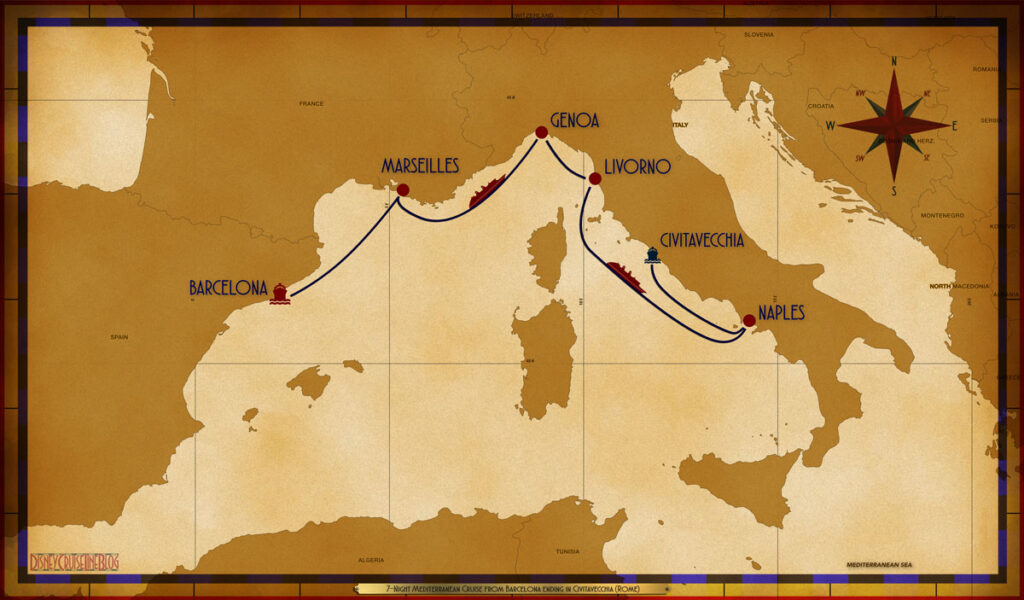 Map Fantasy 7 Night Mediterranean BCN MRS SEA GOA LIV SEA NAP CVV