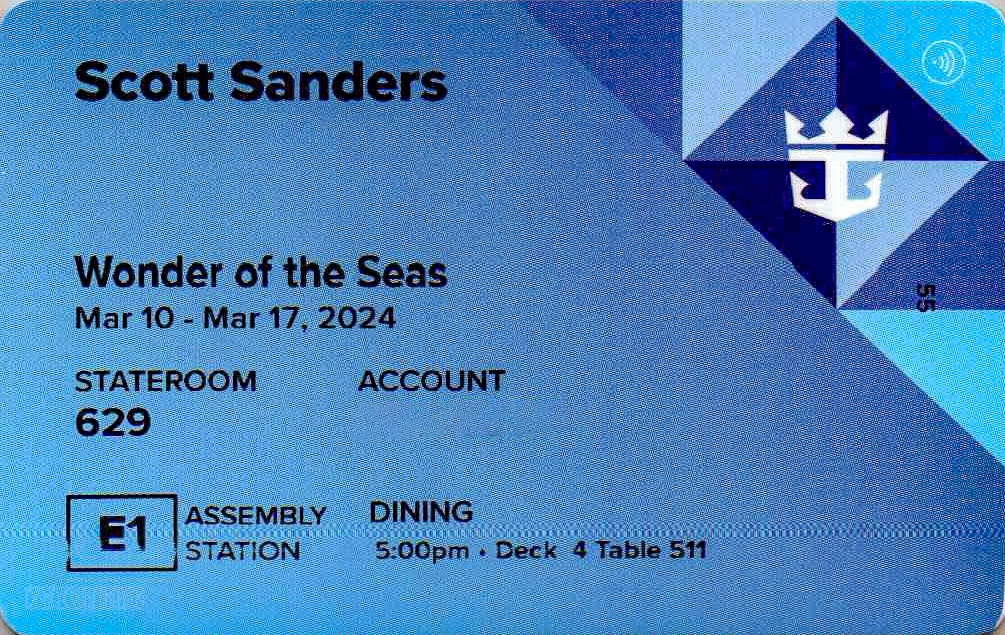RCCL Wonder Seas SeaPass Card