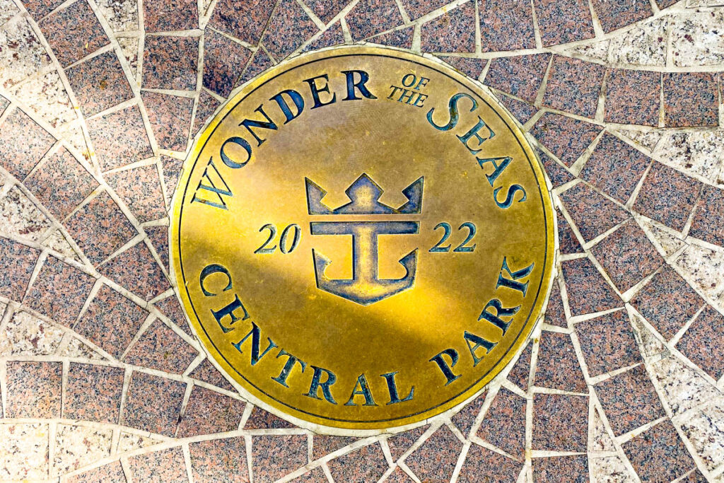 RCCL Wonder Seas Central Park Walkway Plaque
