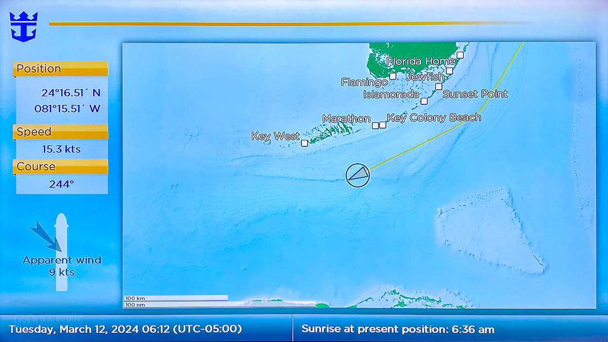 RCCL Wonder Seas Stateroom TV Map Day 3 At Sea