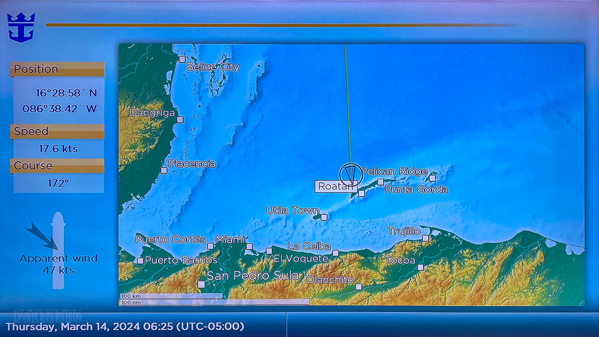 RCCL Wonder Seas Stateroom TV Map Day 5 Roatan Honduras