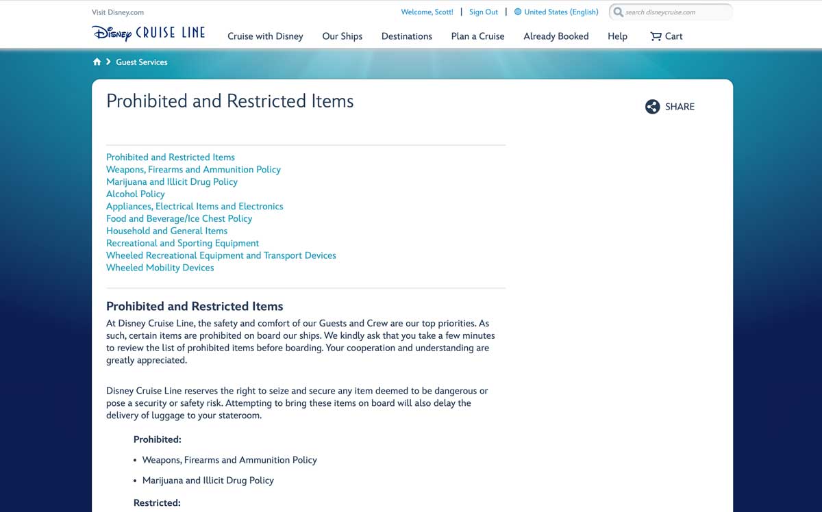 DCL Prohibited Restricted Items Policy