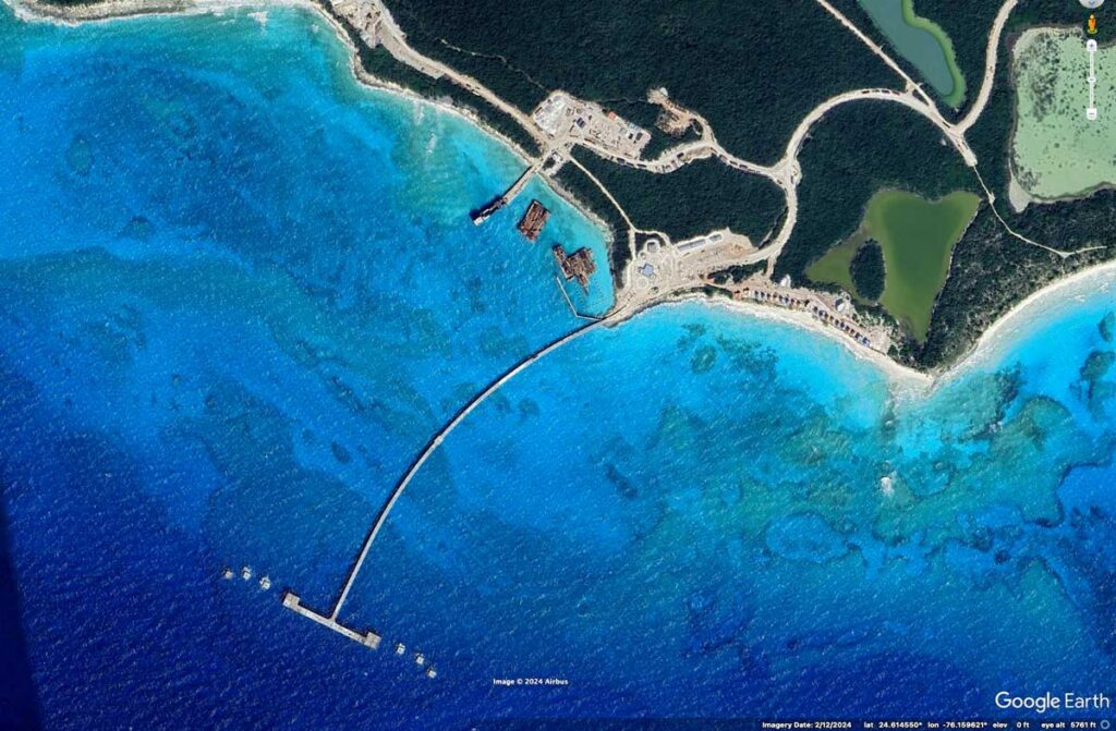 Lookout Cay Google Earth Feb 2024 Pier