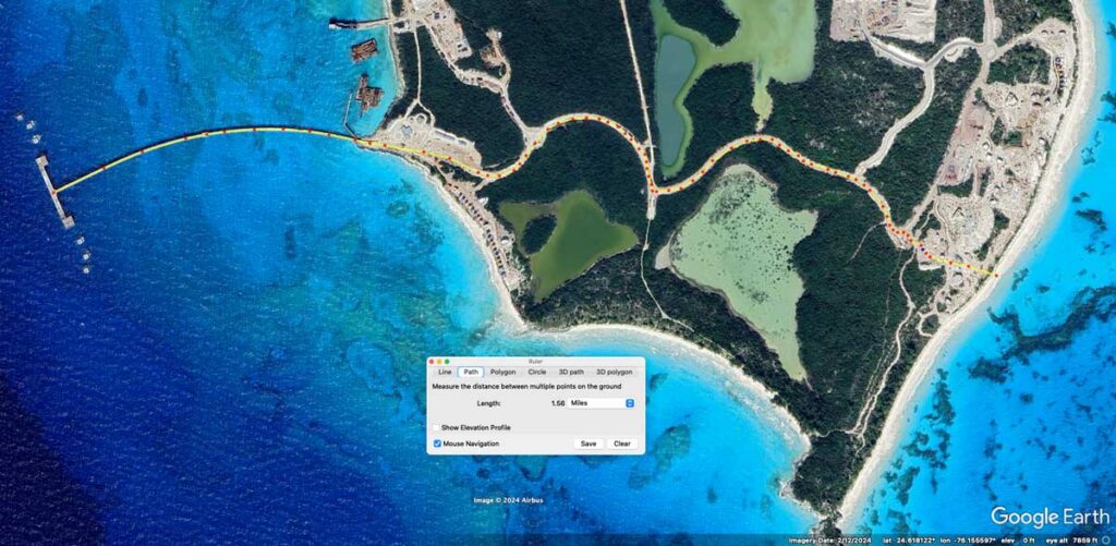 Lookout Cay Google Earth Feb 2024 Pier To Family Beach Distance