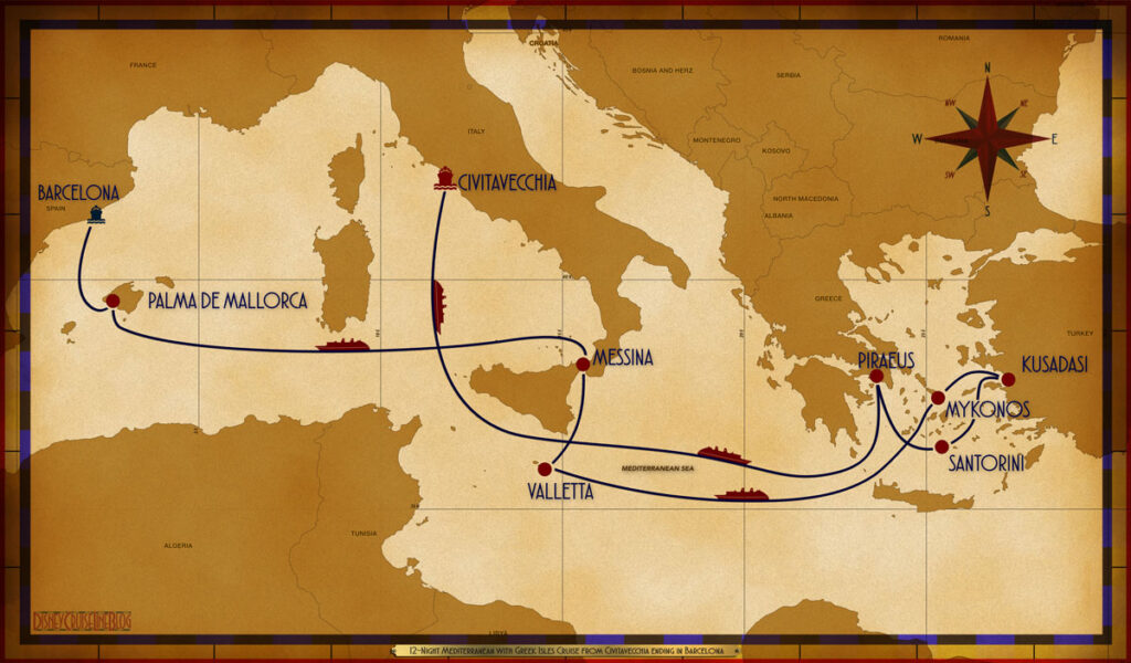 Map Fantasy 12 Night Greek Isles CVV SEA SEA ATH JTR ADB JMK SEA MLA MSN SEA PMI BCN