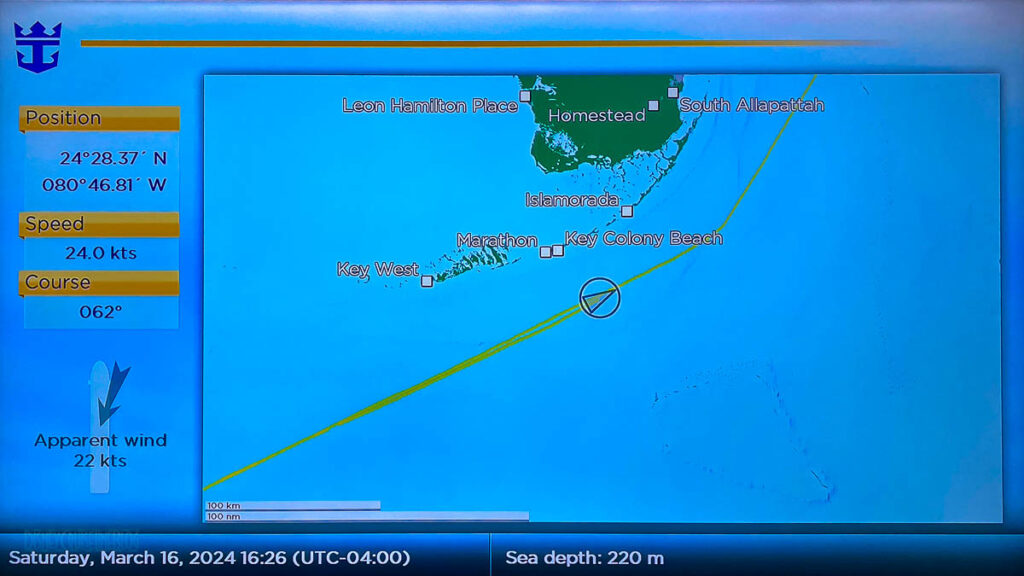 RCCL Wonder Seas Stateroom TV Map Day 7 At Sea