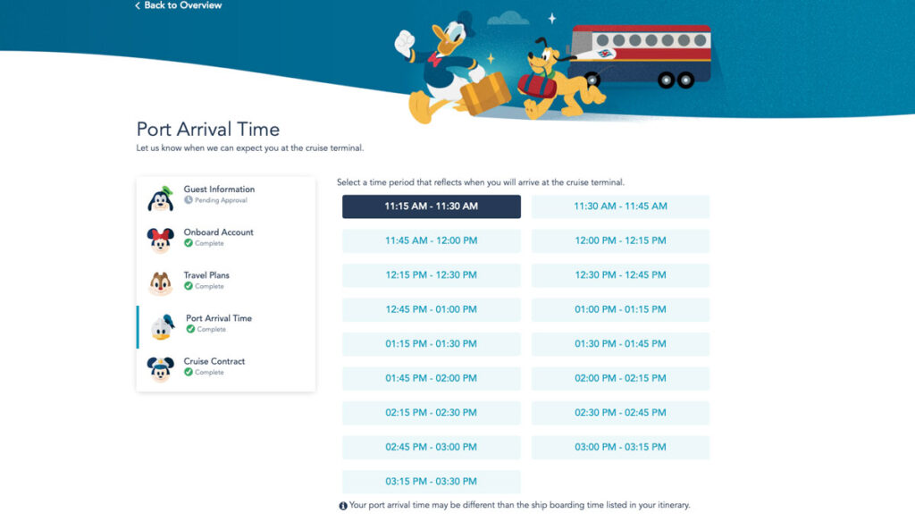 DCL Online Check In PAT Time Selection