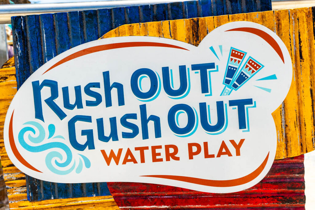 Lookout Cay Rush Out Gush Out Water Play Sign