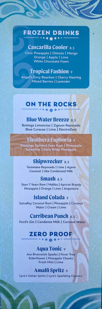 Magic Lookout Cay Blue Hole Bar Beverage Menu 20240607