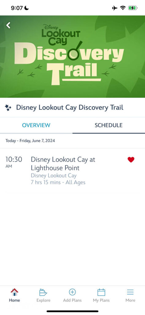 DCL App Lookout Cay Nature Trail Schedule