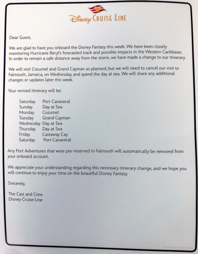 DCL Fantasy Letter Hurricane Beryl Itinerary Change 20240630
