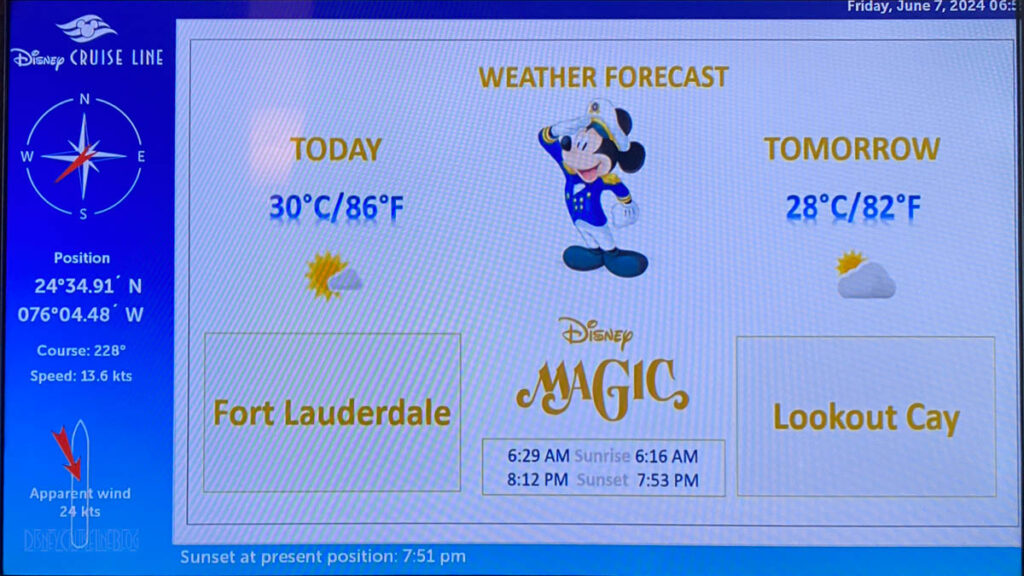 Disney Magic Stateroom TV Weather Forecast