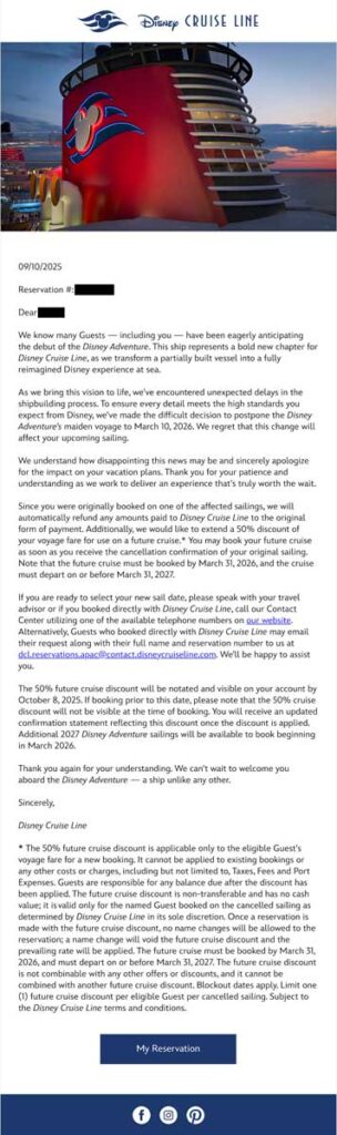 DCL Email Adventure Delay Guest Email 20250910