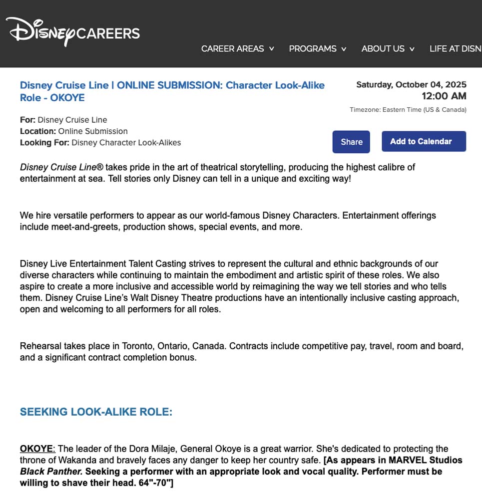 Disney Auditions Disney Character Look Alikes Okoye Online 20250912