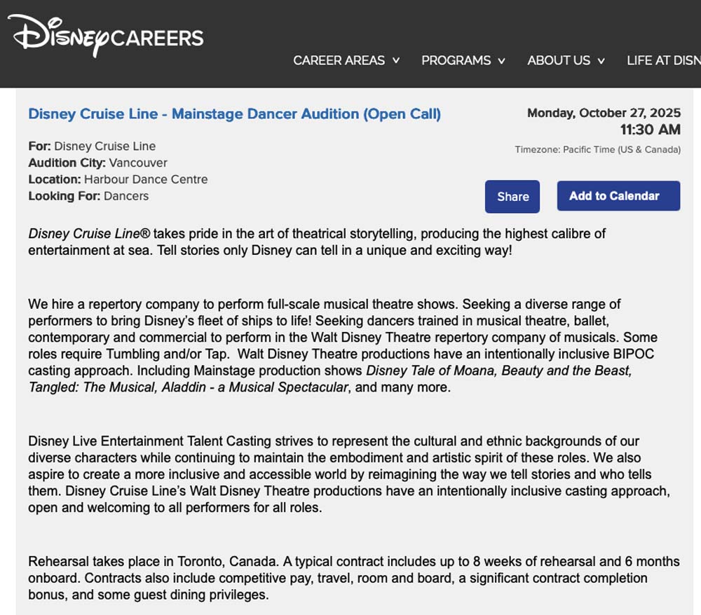 Disney Auditions Mainstage Dancer Vancouver 20250912